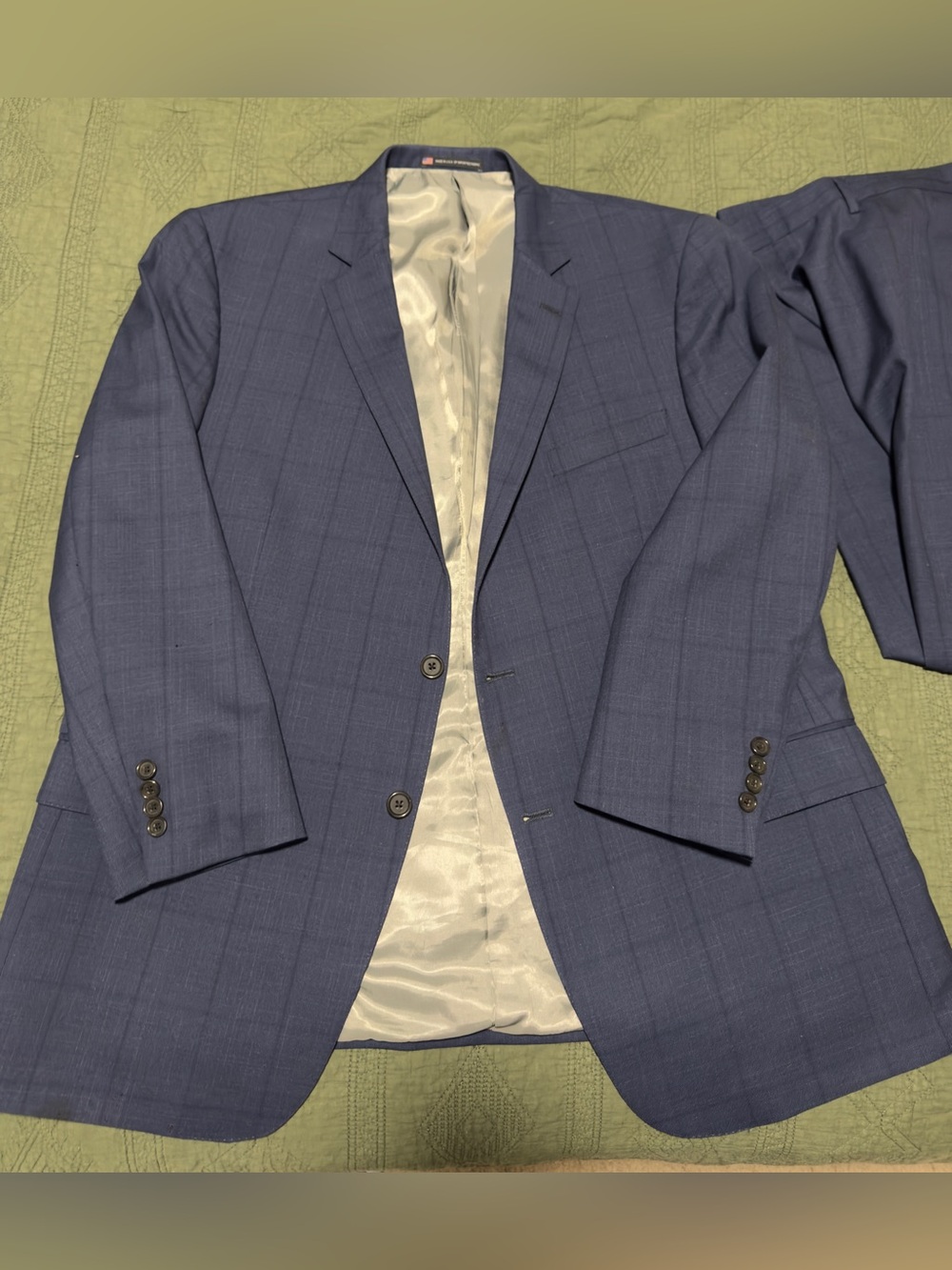Hart Schaffner Marx Men’s Blue Plaid 2 Piece Suit 48R Made in USA